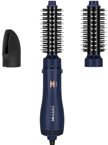 PARWIN PRO BEAUTY 4 in 1 Warmluftbürste, Hairstyler, Föhnbürste | Stylen in One Step, Schnelles Volumen, Locken, Glätten, 3 Temperaturen, Keramik, Ionen Pflege, 1100 Watt, Preußischblau