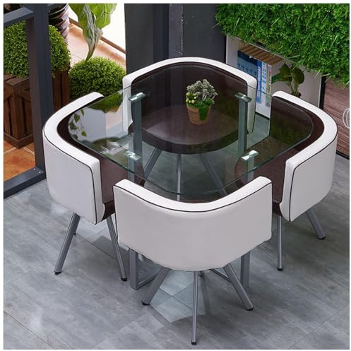 Runder/Quadratischer Konferenztisch, Moderne Tischplatte Aus Gehärtetem Glas, Esstisch- und Stuhlset für 4 Personen für Frühstücksecken in Der Küche und Im Esszimmer,1