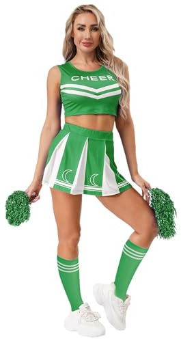 Manyakai Women Cheerleading Costume for Competitions Football-girl Cheering Team Uniform Cheer Leader Outfits Green S