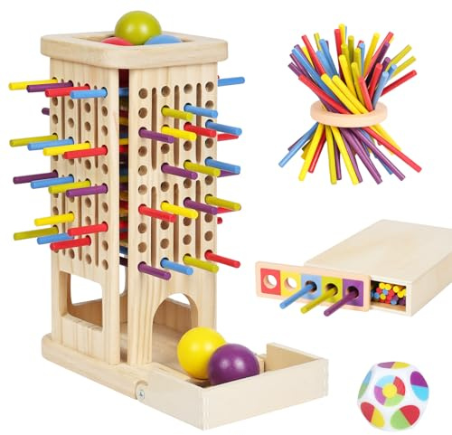 Ainiv Montessori spel brädspel av trä, 40 stycken färgglada träpinnar tärningsspel, finmotorik spel, räkneleksaker, pedagogiska spel från 3 4 5 6 år, familjespel resespel för barn vuxna