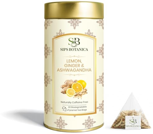 SIPS BOTANICA Lemon Ginger Tea | Box of 30 Teabags | Premium Quality Herb | Plant-Based, Biodegradable Pyramid Tea Bags