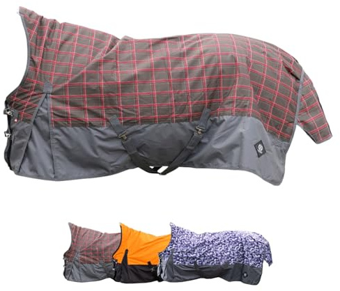 Imperial Riding - Outdoordecke High Neck 600D IRHCustomized – Regendecke – strapazierfähige & wasserdichte Weidedecke mit 200g Füllung – Pferdedecke in Grey Check/Grey – 115cm