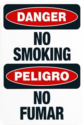 Cartello di avvertimento di sicurezza bilingue con divieto di fumo, in metallo, per ufficio, strada, casa, strada, decorazione di sicurezza, personalizzato, facile da montare, 20 x 30 cm