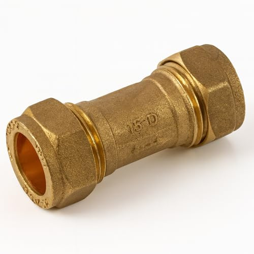 2X Westco WRAS Approved 15mm Compression x Compression Brass Isolating Valve | Inline Water Shut-Off | Durable Plumbing Fitting