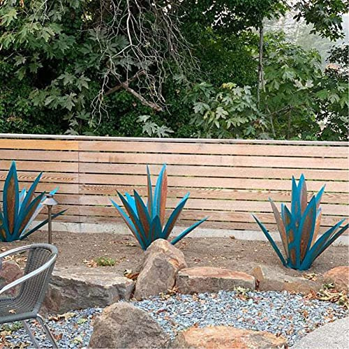 Dioche Metal Agave Decoration Décoration de Plante d'Agave en Métal, Décoration de Jardin de Maison, 9 Feuilles de Fer Faites à la Main, Convient à la Intérieure et Extérieure, Blue