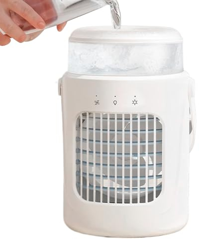 Aire acondicionado portátil – Recargable, mango de refrigeración, enfriador de aire evaporativo silencioso de 3 velocidades, dispositivo de refrigeración alimentado por USB, mini dormitorio, camping