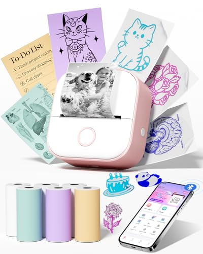 Mini Drucker für Smartphone, Teenager Mädchen Geschenke T02 Sticker Drucker | Thermodrucker Mini Fotodrucker Bluetooth Etikettendrucker Aufkleber Drucker für Geschenke, Studiennotizen, Foto, Journaling