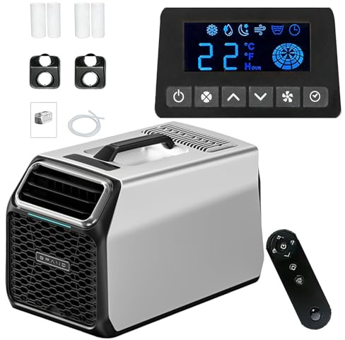 Aire acondicionado portátil 220-240 V 5000 BTU para camping y caravana, aire acondicionado portátil pequeño con compresor DC real, enfriamiento silencioso con deshumidificador y control remoto Silver