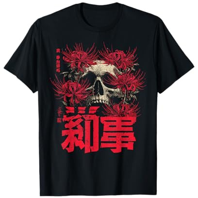 Rosso Ragno Giglio Fiore Cranio Scheletro Anime Giapponese Maglietta