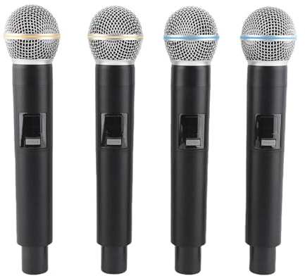 Omquot Set di 4 microfoni dinamici senza fili per il ripristino della voce umana per spettacoli teatrali, set di 4 microfoni in metallo