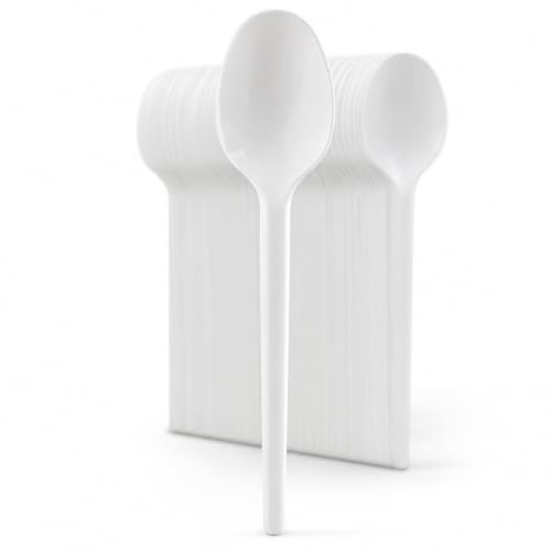100 Pack Reusable Plastic Spoons 14 cm Heavy Duty Food Grade Cutlery Set Dishwasher Microwave Safe Durable Kitchen Catering Home Office Bulk Use