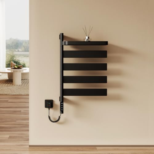 EMKE Scaldasalviette Elettrico da Bagno,180°, Ripiano, Nero Opaco,76x45 cm