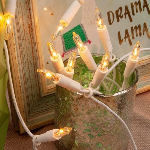 hellum 10er Lichterkette innen Stecker warmweiß, Schwibbogen, Kabel weiß | Lichterkette kurz mit Stecker, beleuchtete Länge 1,35 m, Mini Pisellokerzen für Christbaumbeleuchtung, Fenster <59lm 831184