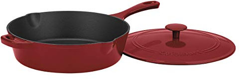 Cuisinart 12-Inch Cast Iron Chicken Fryer with Lid, 4.5 Quart Capacity, Porcelain Enameled Interior, Oven Safe, Induction Compatible, Cardinal Red