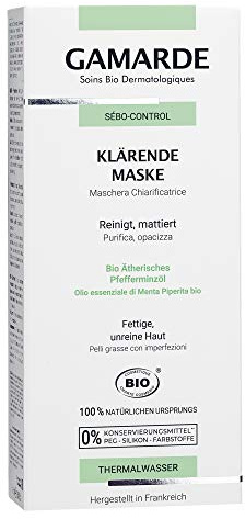 GAMARDE Bio-Kosmetik: Klärende Maske gegen Unreinheiten I Natur-Kosmetik Gesichtsmaske I Gesichtsmaske für fettige Haut I Face Mask mit ätherischen Ölen I Gesichtsmaske Männer & Frauen I Vegan I 40 ml