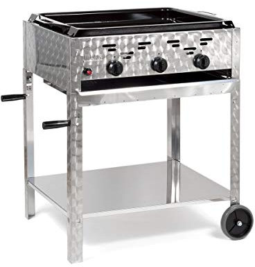 Gasbräter 11kW 3-flammiger Edelstahl-Brenner fahrbar mit emaillierter Stahlpfanne Gasgrill Gastrobräter Profigrill Verein