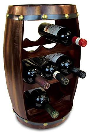 CoTa Global Alexander Wooden Barrel Wine Rack - 8 Bottles Wine Storage Rack, Free Standing Wooden Wine Rack, Liquor Bar Wine Wine Bottle Rack, Rustic Wine Bottle Holder, Wall Mounted Wine Rack