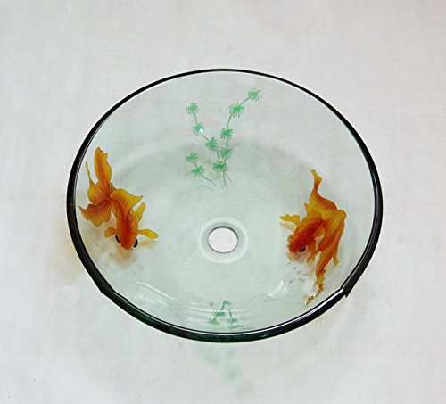 GOWE Goldfish Artistic Victory Vessel Wash Basin Tempered Glass Sink Bathroom Basin with Brass