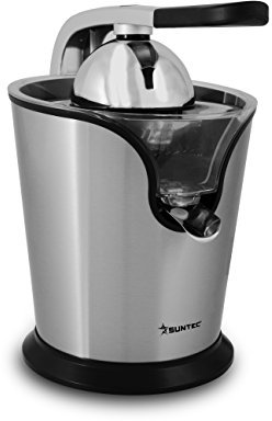 SUNTEC spremiagrumi ZIP-8441 pro – elettrico con leva e colino – piccolo estrattore in acciaio inox per arance + limoni + lime – centrifuga elettrica con recipiente per succo estraibile e max. 160 W