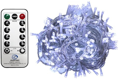 Gartenpirat Lichterkette 480 LED kaltweiß 38 m Kabelfarbe transparent außen innen Weihnachtsbeleuchtung Timer Fernbedienung 8 Programme Dimmen