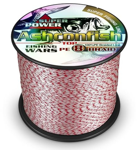 Ashconfish Angelschnur, extrem starker Seefischdraht, abriebfest, geflochtene 100 m – 2000 m, 2,7 kg, 3,6 4,5 5,4 6,8 kg 136 4 Stränge und 8 Stränge, echte Farbechtheit Rot x Weiß