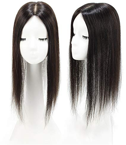 Yanamy Instant Crown Topper Haarteil, 8,9 x 14 cm, Seidenbasis, Perücke, Toupet für dünner werdendes Haar, 30,5 cm, Naturschwarz