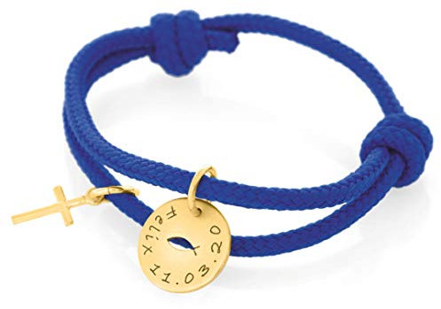Taufe Armband Gravur Junge Blau Armband Gold Tauffisch Kreuz Taufarmband Kinderarmband zur Taufe Taufschmuck Baby Taufgeschenk