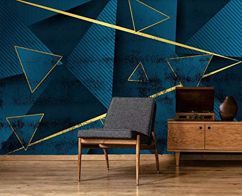ZXCHEE Fototapete Dunkelblaue Geometrische Goldene Linien 400x280cm Tapete Kinderzimmer Vliestapete Wohnzimmer Schlafzimmer Wandtapete Deco