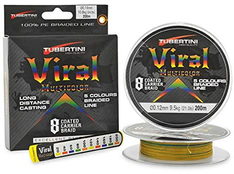 Tubertini Filo da Pesca Viral Multicolor 8 Trecciato PE Dyneema Ideale per Tutte Le Tecniche di Pesca Resistente al Nodo Ottimo Carico di Rottura