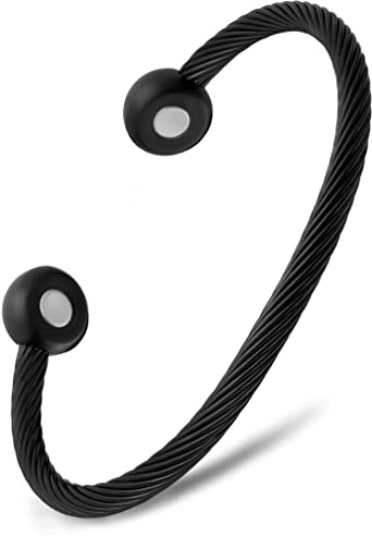 MagnetRX® Magnetic Bracelet Cuff - Twisted Cable Stainless Steel Bangle Magnetic Bracelets - Elegant Golf Bracelet Men & Women (Black | Medium)