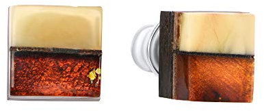 ANDANTE Premium Collection - Master of Zen - Echte Natur OSTSEE Bernstein Ohrstecker, reines 23 Karat Gold, 925 Sterling Silber und Schwarze Eiche ** Matrix ** Zertifiziert - Gold des Meeres