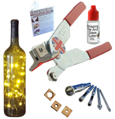 Herramienta de corte de vidrio para botellas de vidrio, kit de corte de vidrio con herramienta de corte de vidrio, aceite de corte de vidrio, perforar agujeros fácilmente en botellas de vino y bloques