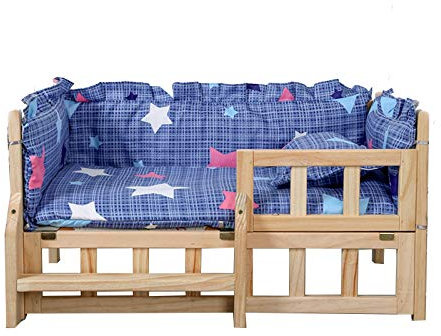 JLXJ Hundebett Hundeliege Hölzern Hundebetten mit Weicher Matte/Zaun/Treppenstufe, Großes Mittel Kleines Haustier Erhöhte Orthopädie Zwingersofa, Winter Sommer Verwenden (Color : Blue, Size : Small)