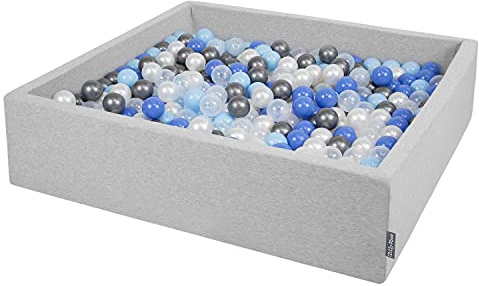 KiddyMoon Großes Bällebad Quadrat 120 x 120 x 30 cm mit 300 Bällen 7 cm Weiches und Sicheres Spielzeug Ballgrube Abnehmbarer Bezug Waschbar