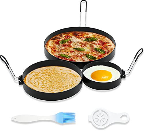 Ameupin Anello per frittata da 20,3 cm, anello per pancake da 15,2 cm, anello per uova da 8,9 cm, per friggere le uova (confezione da 3 anelli rotondi antiaderenti in acciaio inossidabile, con