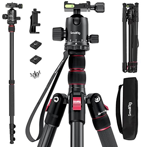 SmallRig CT-20 Kamerastativ, 199,9 cm, faltbares Aluminium-Stativ und Einbeinstativ, 360°-Kugelkopf, abnehmbare und Schnellwechselplatte, Nutzlast 15 kg, verstellbare Höhe von 47 cm bis 199,9 cm für