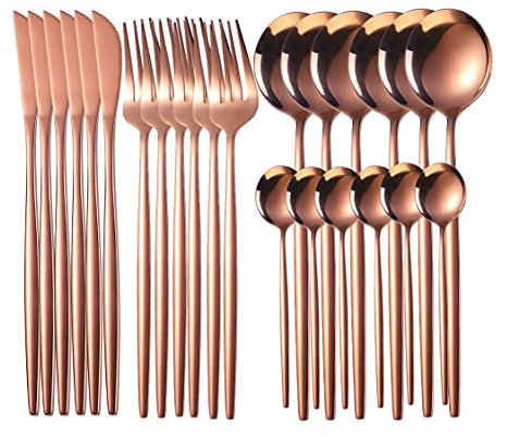 24 Stück Gehobenes Geschirrset Edelstahl Besteckset Geschirr Service Messergabel Kaffeelöffel Besteckset Cutlery Set Messer Und Gabeln Sets,10 Farboptionen (Farbe : Rose gold)