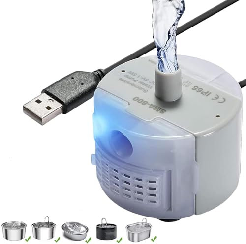 Ewilibe Bomba de Fuente de Gato para Perro, Fuente de Beber de Acero para Bomba de Repuesto silenciosa, Bomba de Agua para Perros de compañía con luz Nocturna LED