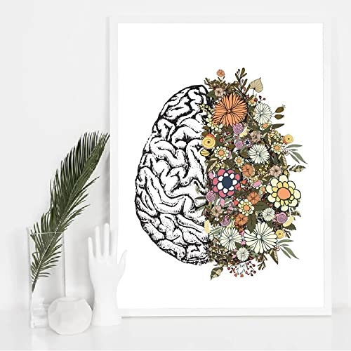 Poster E Stampe Decorative Dipinti Vintage Anatomia Floreale Cuore Cervello di Arte della Parete della Tela di Canapa Pittura Retro Poster E Stampe Immagini A Parete Medico Clinica Decor 50X70 Cm