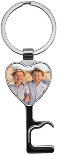 Llavero Plateado con Foto Impresa - Llavero Plateado Personalizado con Foto de corazón - Llavero con función de abrebotellas