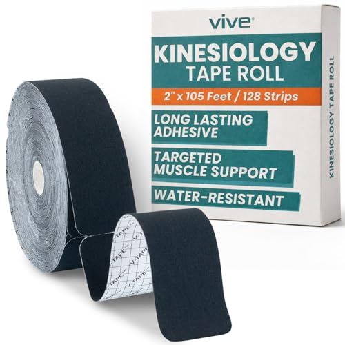 Vive K Tape Roll, Precut Strips (2 x 105 Feet) - Kinesiology Tape Bulk Pack - Athletic Sports Tape for Knee, Shoulder, Ankle & Muscle Pain Relief - Waterproof Kinetic Kinesio KTape Wrap