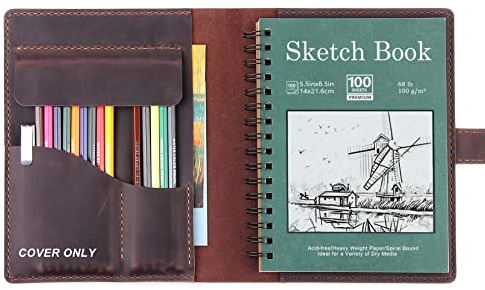 Robrasim Artis Gifts - Copertina in pelle fatta a mano, per album da disegno, album da disegno e astuccio, per quaderni da 14 x 21,6 cm, colore: caffè