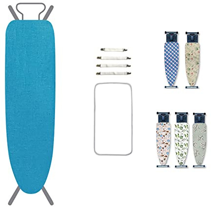 Highdi Ironing Board Cover 147x48CM, Simple Solid Color Replacement Ironing Cover for Steam Irons, Easy-Fit Ironing Board Cover with 4 x Clips 1x Protective Scorch Mesh Cloth (Sky blue,147x48cm)