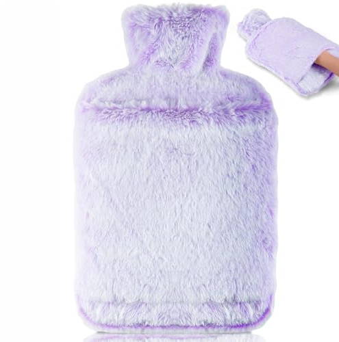 BOLEi Bolsa De Agua Caliente Con Funda, 2L, Bolsillo Tipo Canguro,Púrpura | Botella de cama para cuello, hombros, espalda, abdomen y pies. Calor uniforme, para los fríos días de invierno y como regalo