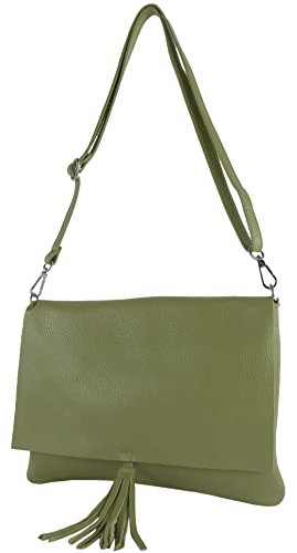 modamoda de - T241 - ital. Leder Clutch Umhängetasche Medium, Farbe:Olivgrün