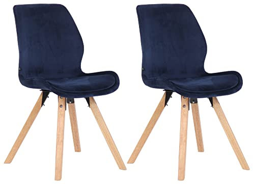 CLP 2er Set Stuhl Luna Kunststoff I Stoff I Samt I Kunstleder I Lehnstuhl mit Holzgestell, Farbe:blau, Material:Samt