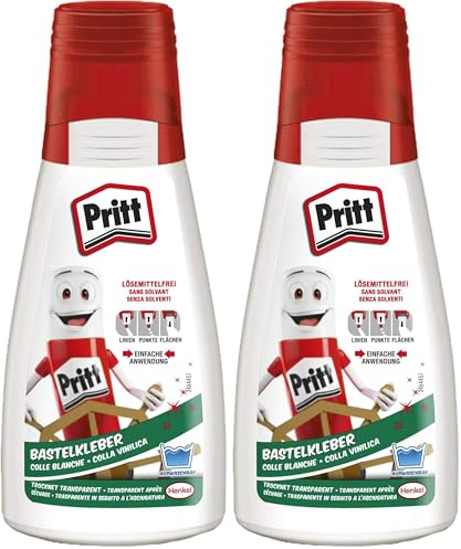Pritt Bastelkleber, transparent trocknender Alleskleber für Zuhause, Schule oder Büro, weißer Bastelleim für Kinder, 1 Flasche à 100 g, 9H PAKC2 (Packung mit 2)