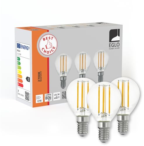 Eglo juego de 3 bombillas LED E14 en forma de gota, bombillas para iluminación retro, 7 vatios cada una, blanco cálido, 2700 k, transparente, bombilla Edison P45, Ø 4,5 cm