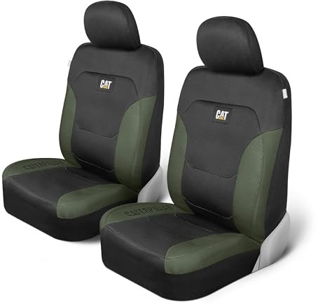 CAT Flexfit Sitzbezüge für Autos, LKWs und SUVs, Vordersitzbezüge, Airbag-kompatibel, Innenraumbezüge, Autozubehör, 2 Stück, schwarz/grün