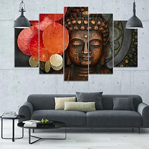 5 Teilig Leinwand Wanddeko Buddha-Statue Religion Poster Hd Bilder Leinwanddrucke 5 Stück Gemälde Modern Wohnzimmer Wohnkultur Geschenk Mit Rahmen 100 X 50 Cm Schlafzimmerbürohotelwandkunstfoto